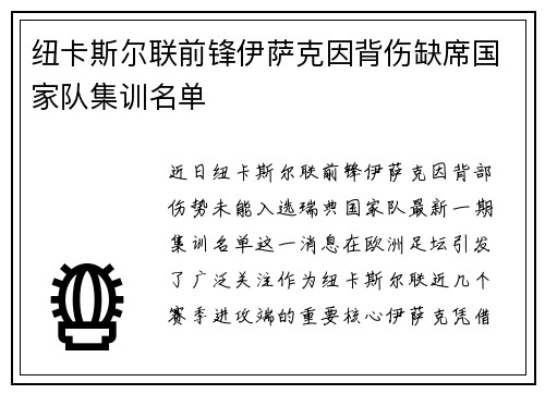 纽卡斯尔联前锋伊萨克因背伤缺席国家队集训名单